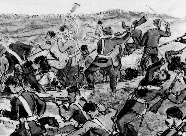 Horatio Robley’s watercolour depicts the attack on Gate Pā