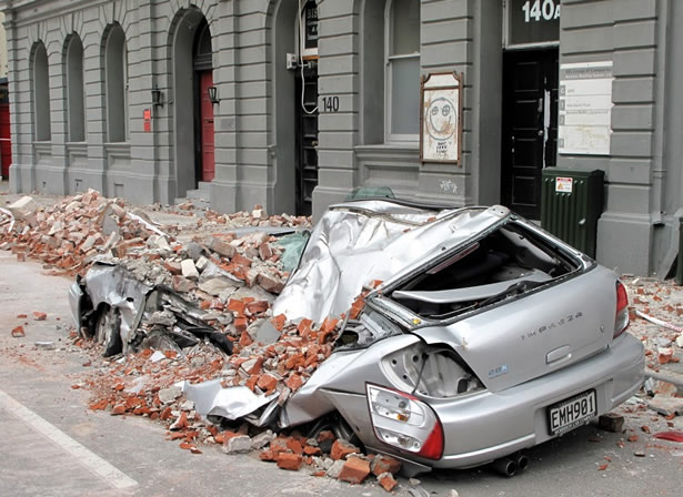 Car crushed during the 4 September earthquake