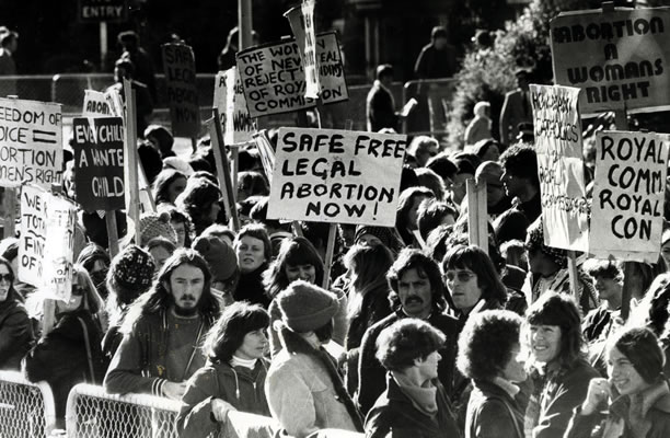 An abortion-rights march in May 1977 at Parliament grounds.