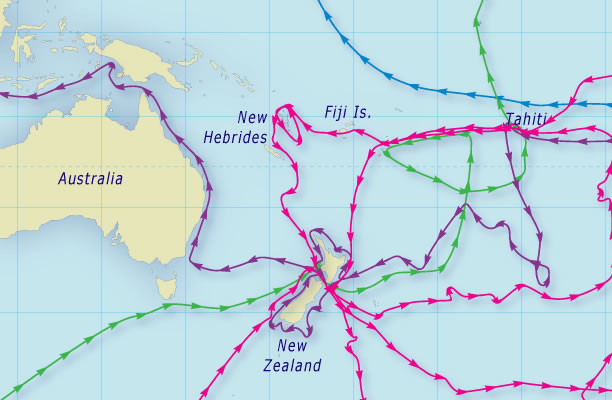 Detail from map of British Pacific expeditions