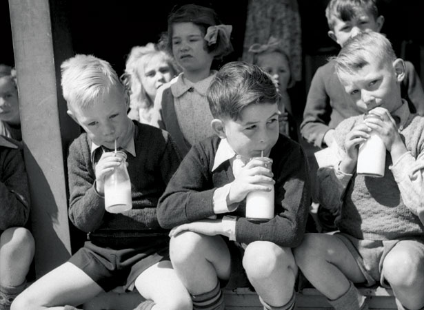 Schoolboys drinking their milk, Christchurch, 1940s
