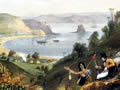Painting of Kororareka with ships in harbour