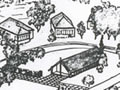 Drawing of houses and marae