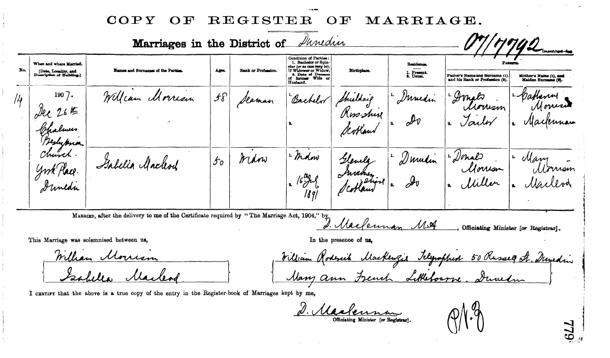 Scan of a marriage certificate from 1907