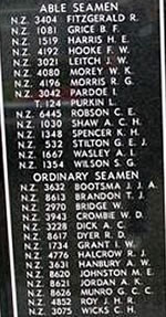 Panel of names on memorial
