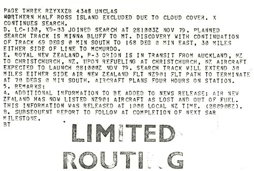 Typed message announcing flight out of fuel