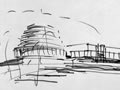Basil Spence's first pencil impression of the 'Beehive'