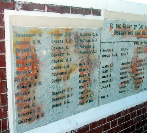 Detail from memorial showing names