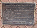 Plaque at the foot of the Robert Scott memorial that details the connection between the city of Christchurch and Antarctica.