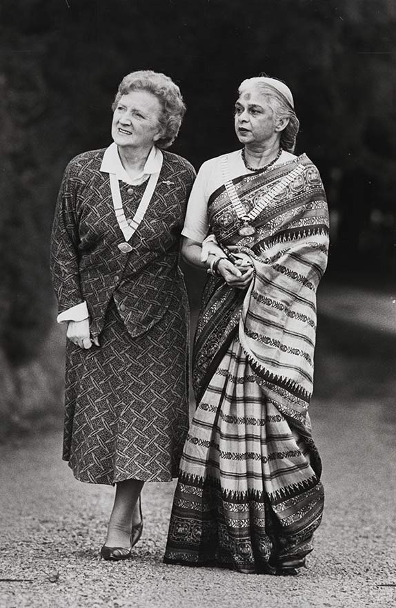Mrs Kapur and Evelyn Laird walking together