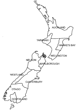 Map of New Zealand showing provincial boundaries in 1871