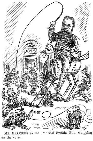 Cartoon of MP riding horse whipping other mps
