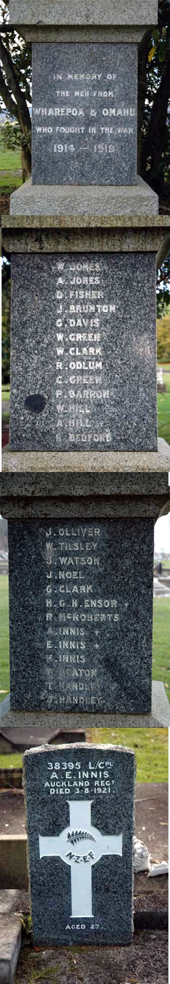 Omahu First World War memorial showing names
