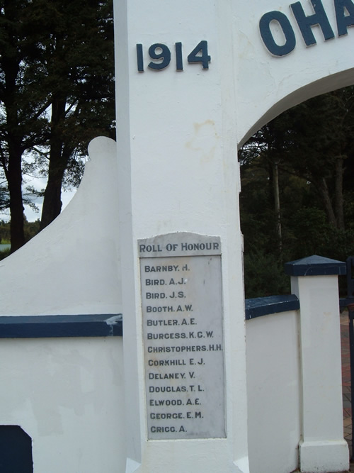 Ohakune memorial arch names