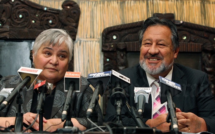 Māori Party co-leaders Tariana Turia and Pita Sharples are shown at a parliamentary press conference in 2009