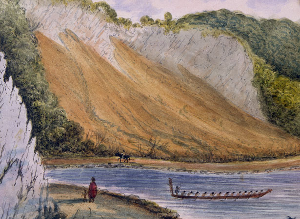 Painting of landslip caused by 1855 earthquake near Wellington