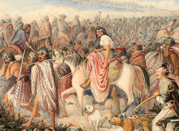 Painting of General Chute's march around Mt Taranaki