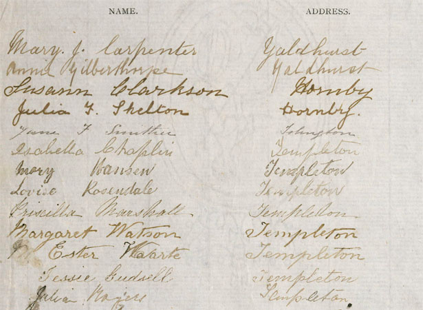 Detail from suffrage petition, 1893