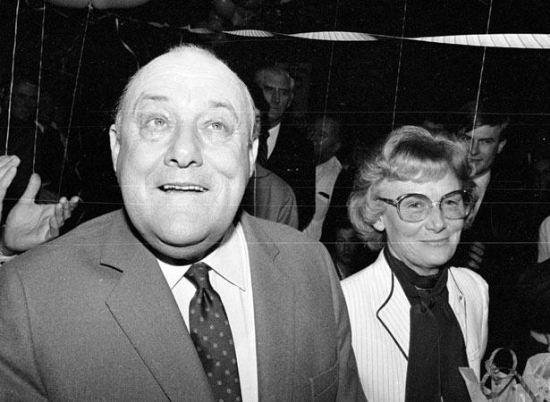 Robert Muldoon and his wife on election night, 1984
