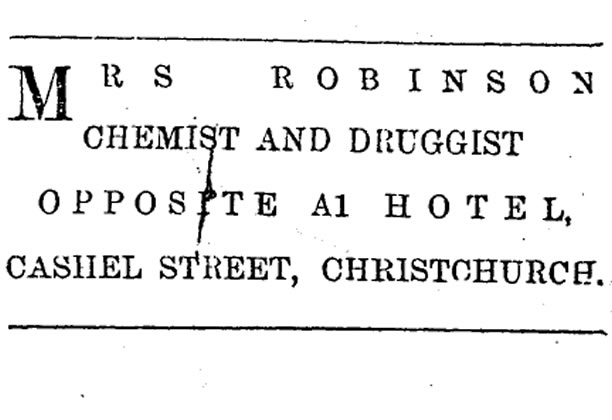 An advertisement for Mrs Robinson’s store.