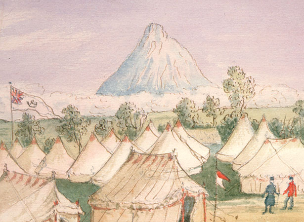 Painting of the 65th Regiment camp at Waitara, 1860
