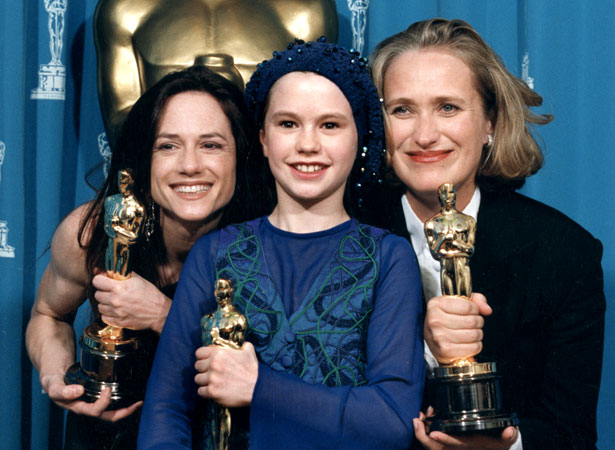 Three Oscar winners for The piano; left to right: Holly Hunter, Anna Paquin, Jane Campion