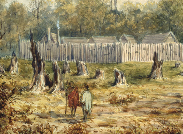 George Page painting of Boulcott’s Stockade, 1846