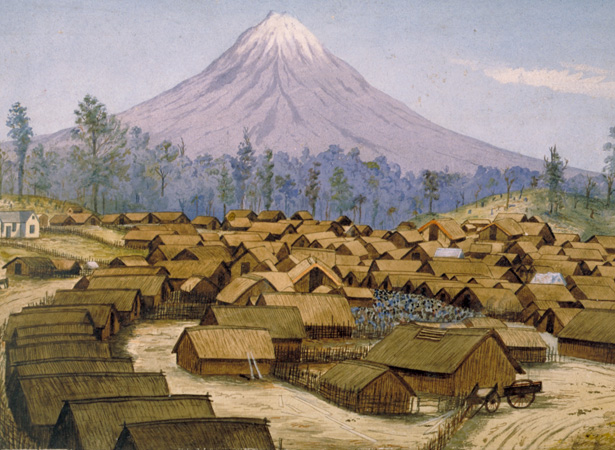 Parihaka settlement painted by George Clarendon Beale, c. 1881