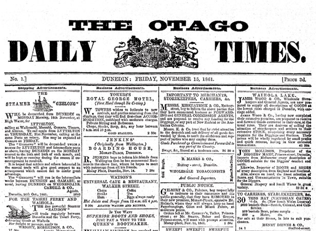 First edition of the Otago Daily Times