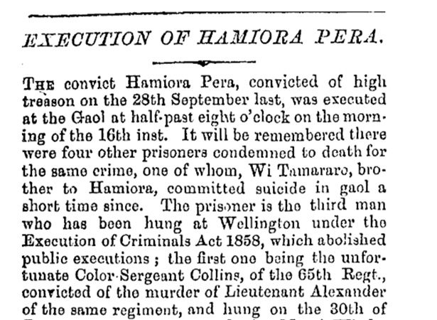 Report of execution in Wellington Independent