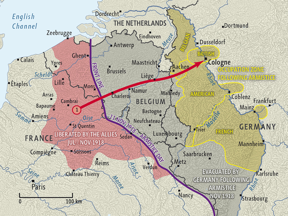 Armistice and occupation of Germany map | NZHistory, New Zealand history online