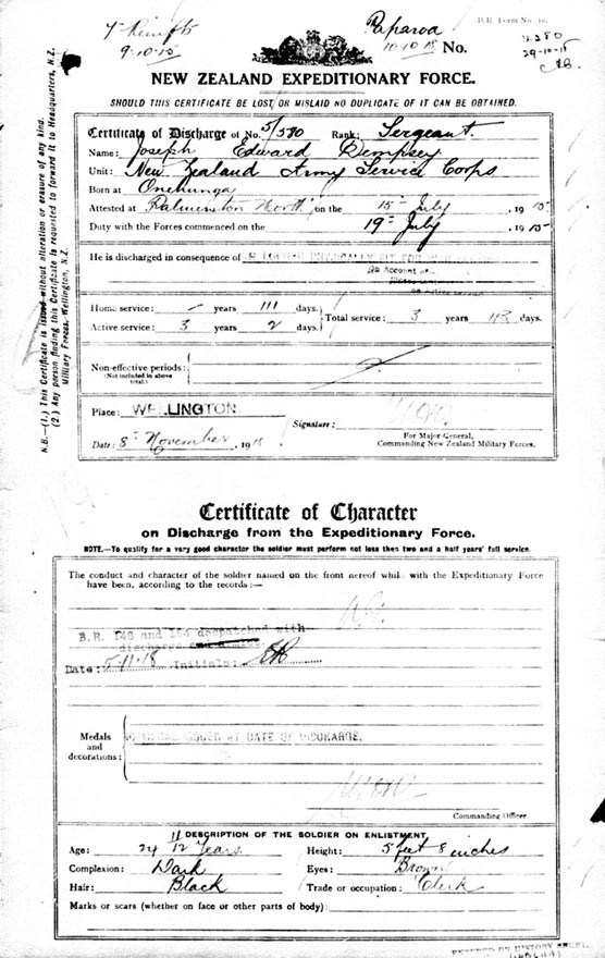 Joseph Dempsey discharge papers