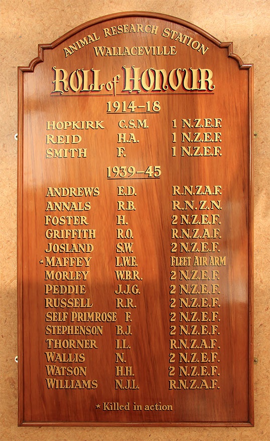 Animal Research Station roll of honour board