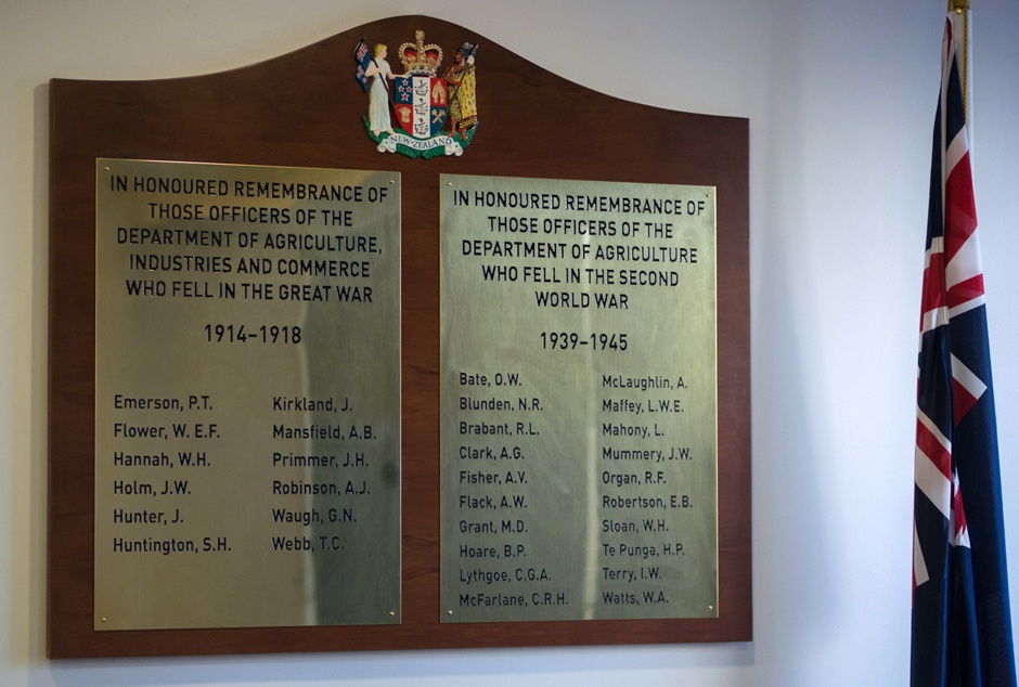 Ministry for Primary Industries roll of honour board