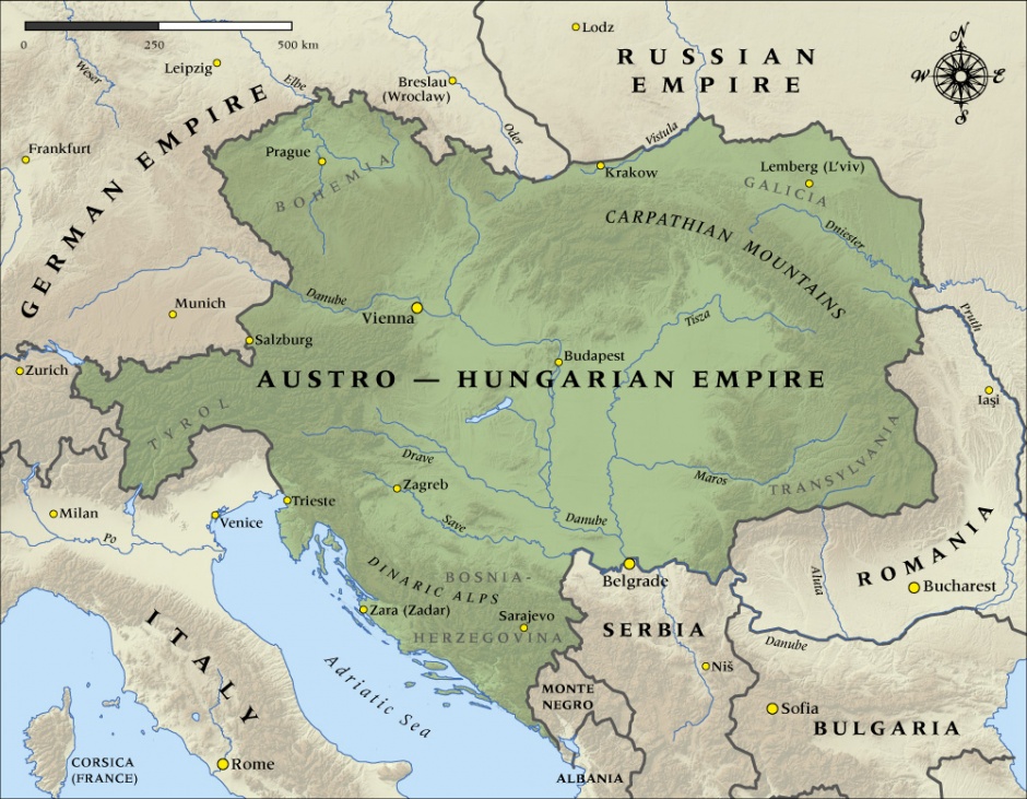 Map of the Austro-Hungarian Empire in 1914