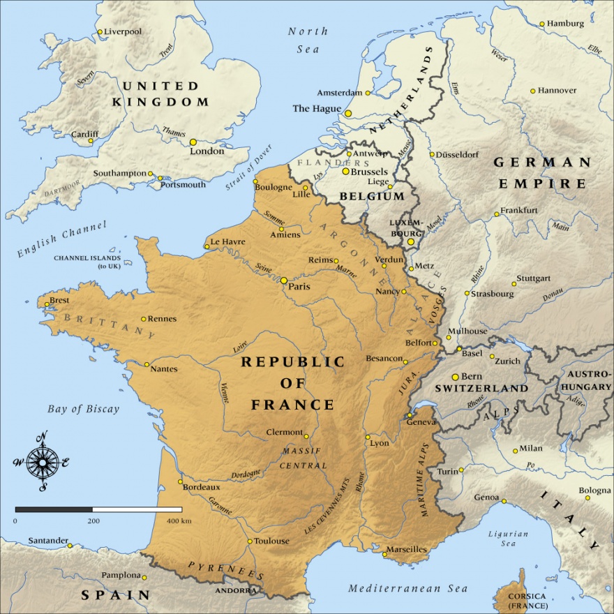Map of the Republic of France in 1914