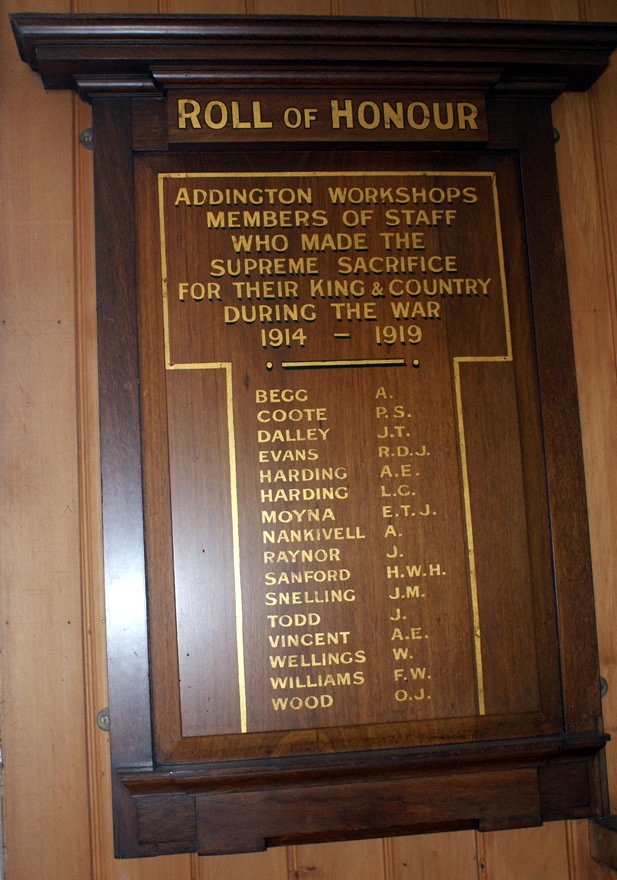 Addington railway workshop memorials