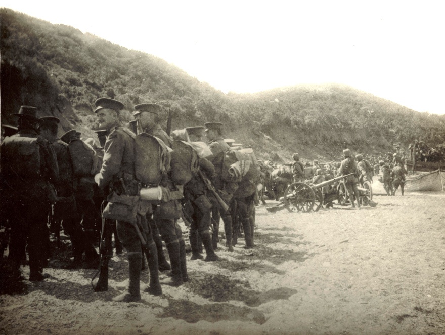 Australian and Indian troops at Anzac Cove
