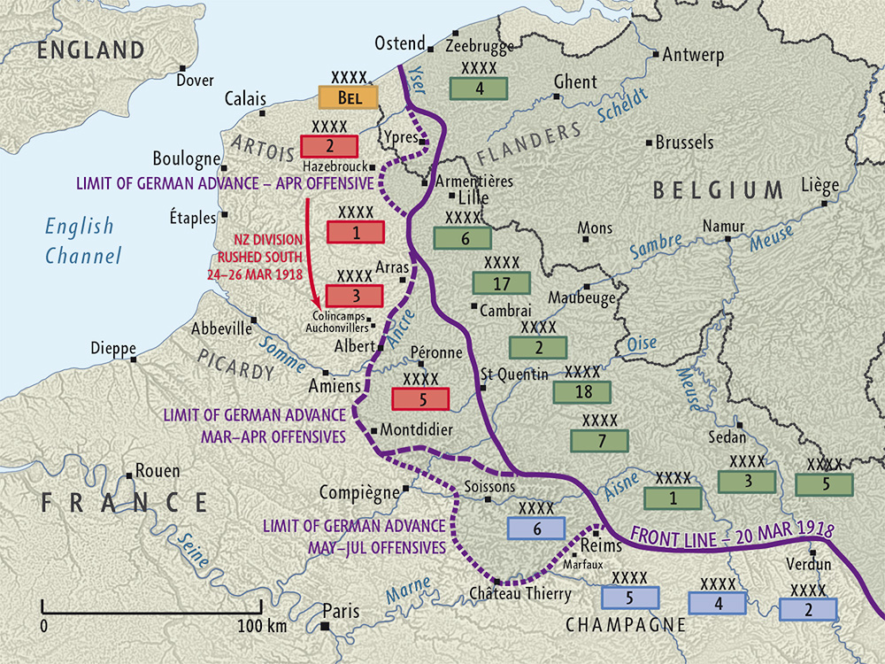 Map of German 1918 spring offensives