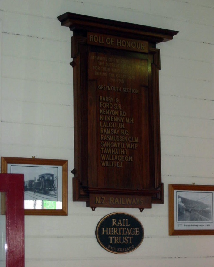 Greymouth NZ Railways roll of honour board