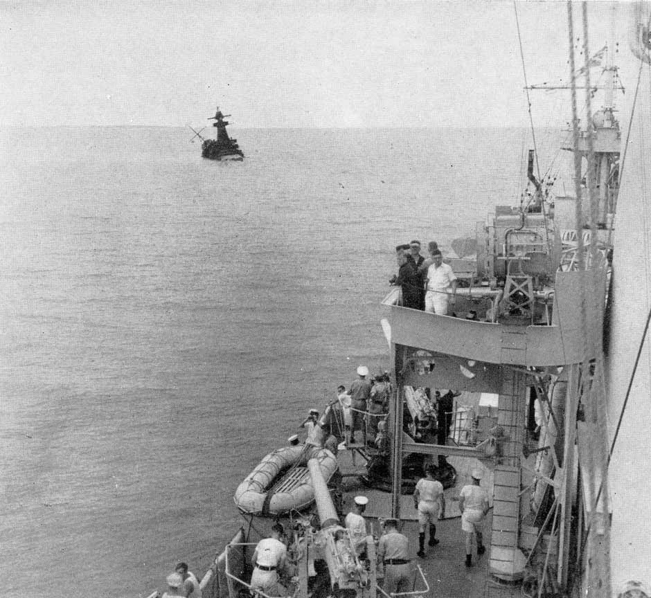 HMS <em>Achilles</em> passes wreck of <em>Graf Spee</em>