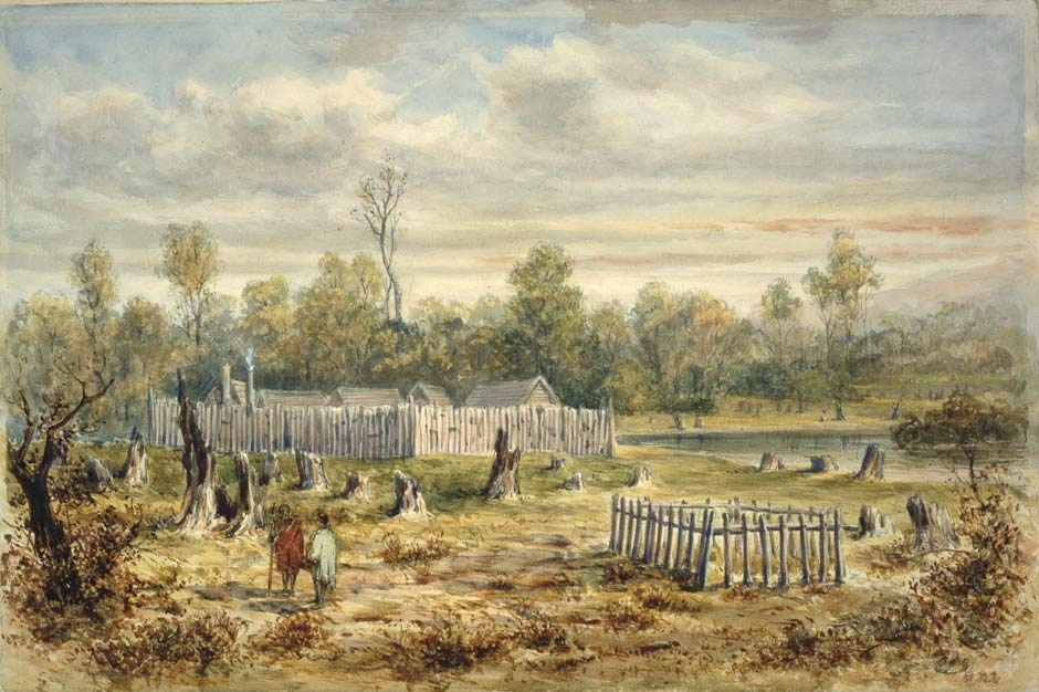 Painting of Boulcott's stockade in Hutt Valley