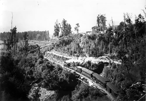 Train crossing Chasm Creek bridge, 1903
