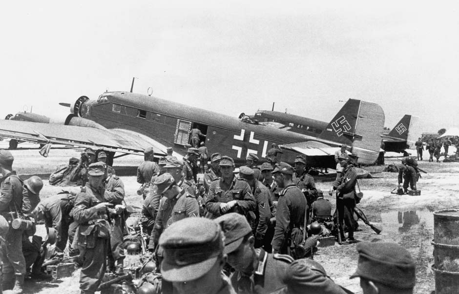 German mountain troops board aircraft