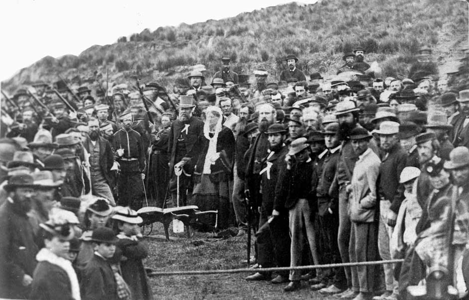 Turning the 'first sod' of the Temuka-Timaru railway, 1871