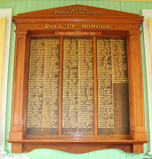 Gore Public School roll of honour board