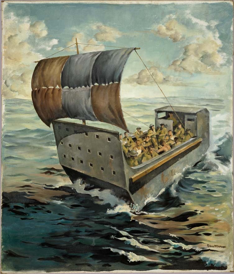 <em>The barge from Crete</em> by Peter McIntyre, 1941