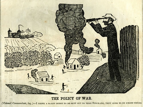 The policy of war cartoon