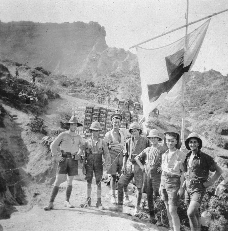 NZ Medical Corps soldiers under Red Cross flag