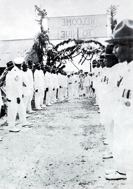Niue servicemen on Alofi Wharf with Governor General